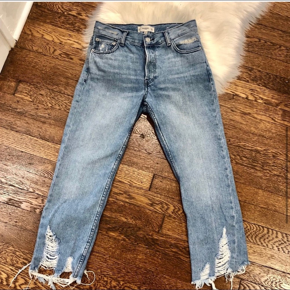 Mango mid- rise Distressed Ankle Cropped Jeans 2